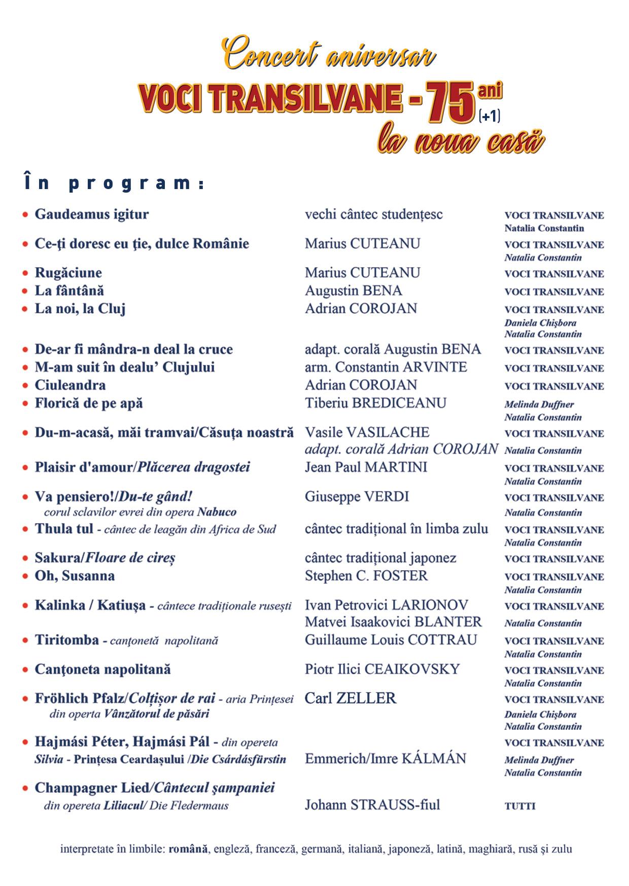 Program Concert aniversar Voci Transilvane